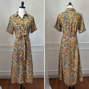 Walter Baker Button Front Shirt Dress Stripe Chain Filagree 6